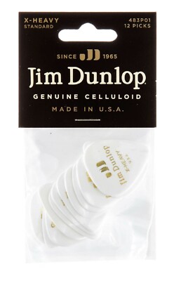 Dunlop 483P01XH Celluloid Standard Extra Heavy White - 12 Picks -- Ships FREE