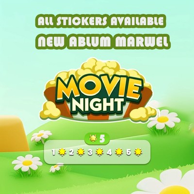 Monopoly_Go All 1  - 5   Stickers  Star CARDS FAST Delivery MOVIE NIGHT Album 