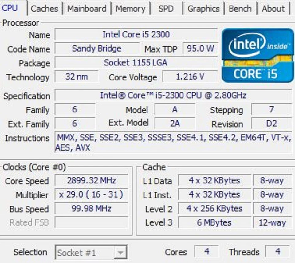 Intel/Core i5-2300/2.80GHz/LGA 1155/Socket H2/6MB/Quad Core/CPU/Processor/SR00D - Image 2 of 4
