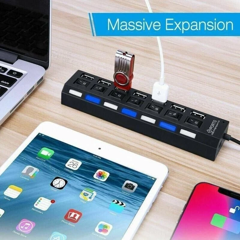 7 Port USB 2.0 / 3.0 Hub Splitter Adapter High Speed For PC Laptop Mac Desktop - Image 4 of 4