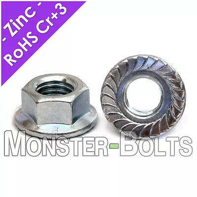 MONSTERBOLTS Metric Zinc Hex Serrated Flange Lock Nuts DIN 6923 Class 8 - M4 M5 M6 M8 M10 M12