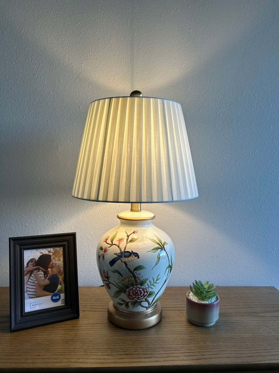 Ceramic Table Lamp Bird Flowers LED Bulb Included 12