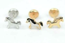 Solid 14k Yellow Gold Baby Enamel Horse Screw Back Studs Earrings