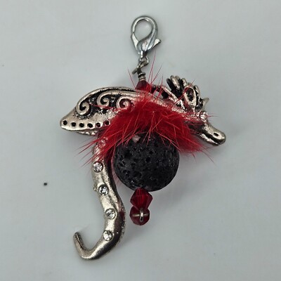Drachen Anhänger Lava Stein rot schwarz silber Kinder Schlüsselanhänger Gothic