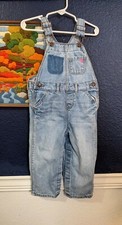 VTG Oshkosh B'Gosh Overall Light Blue Denim Distressed 100 Cotton Sz 24 Months