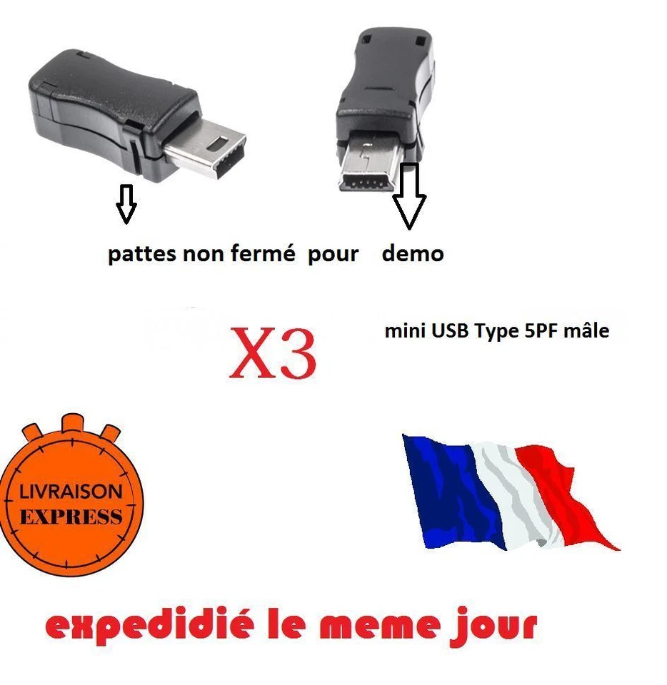 10X Connecteurs mini USB Male type B Fiche a souder & Boitier de connections - Photo 1/1