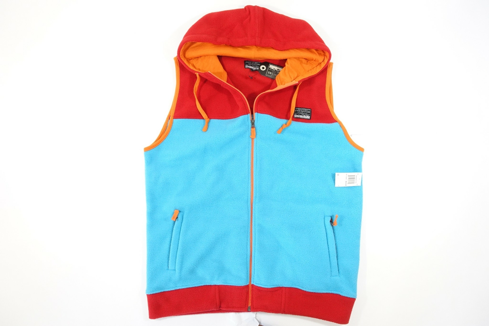 FREE NATURE RED BLUE FLEECE HOODIE VEST 