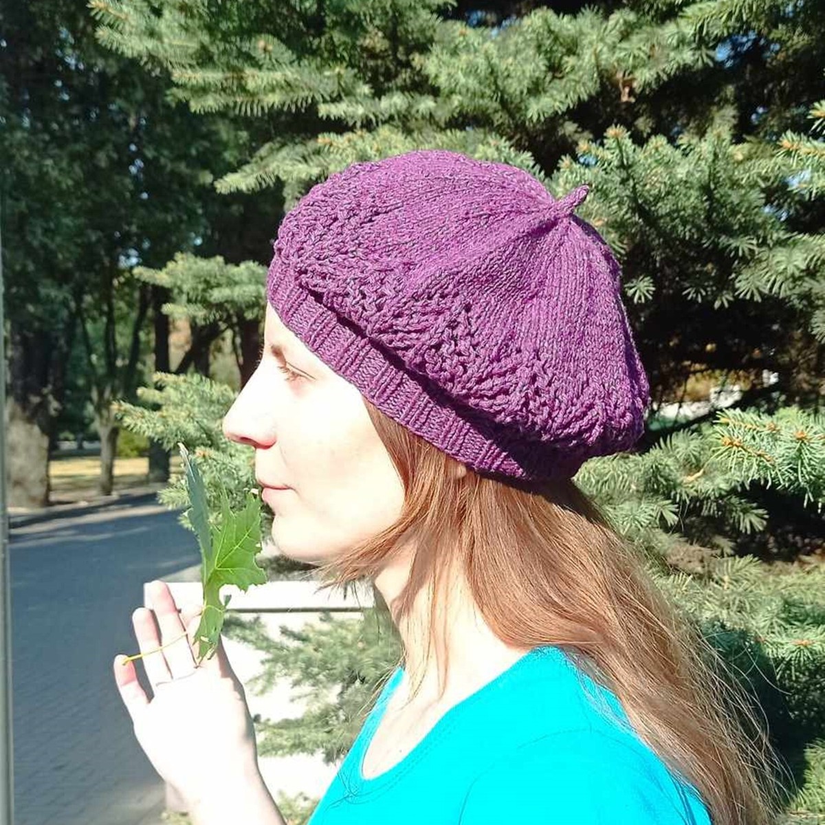 Lapis Purple Slouchy Beret Beanie Hat for Women and Teens Purple beret Lace knit hat for woman Slouchy beanie for girl  main image 4