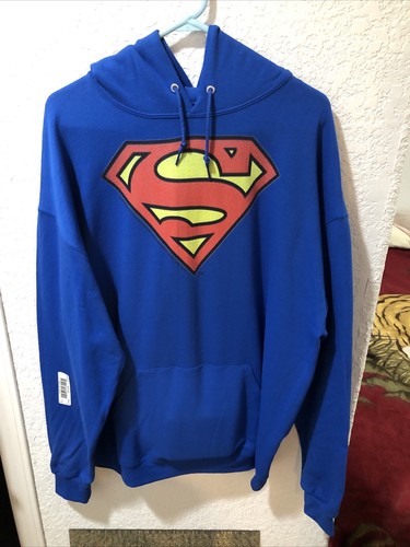 Jerzees Brand XL Superman Logo Blue Hoodie With DC Superman Bi Fold Wallet - Picture 5 of 6