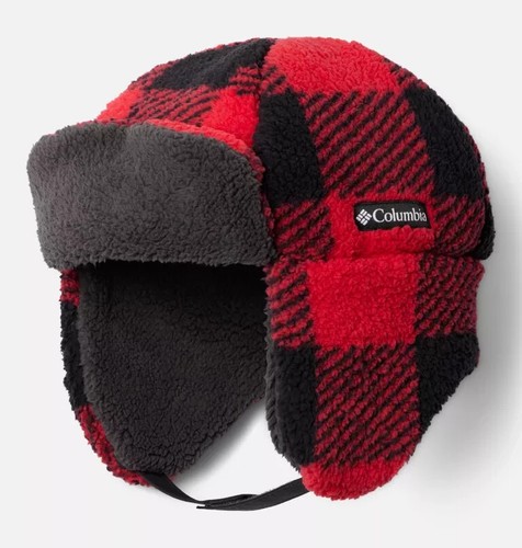 Columbia Rugged Ridge Trapper Hat Kids L/XL Red Check Sherpa Fleece Lined JDM710 - Picture 10 of 10