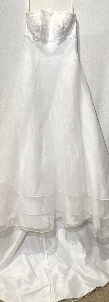 St Tropez Organza Beaded Empire Bodice Wedding Gown (White)- Size 10 - MSRP $900 - Image 3 of 4