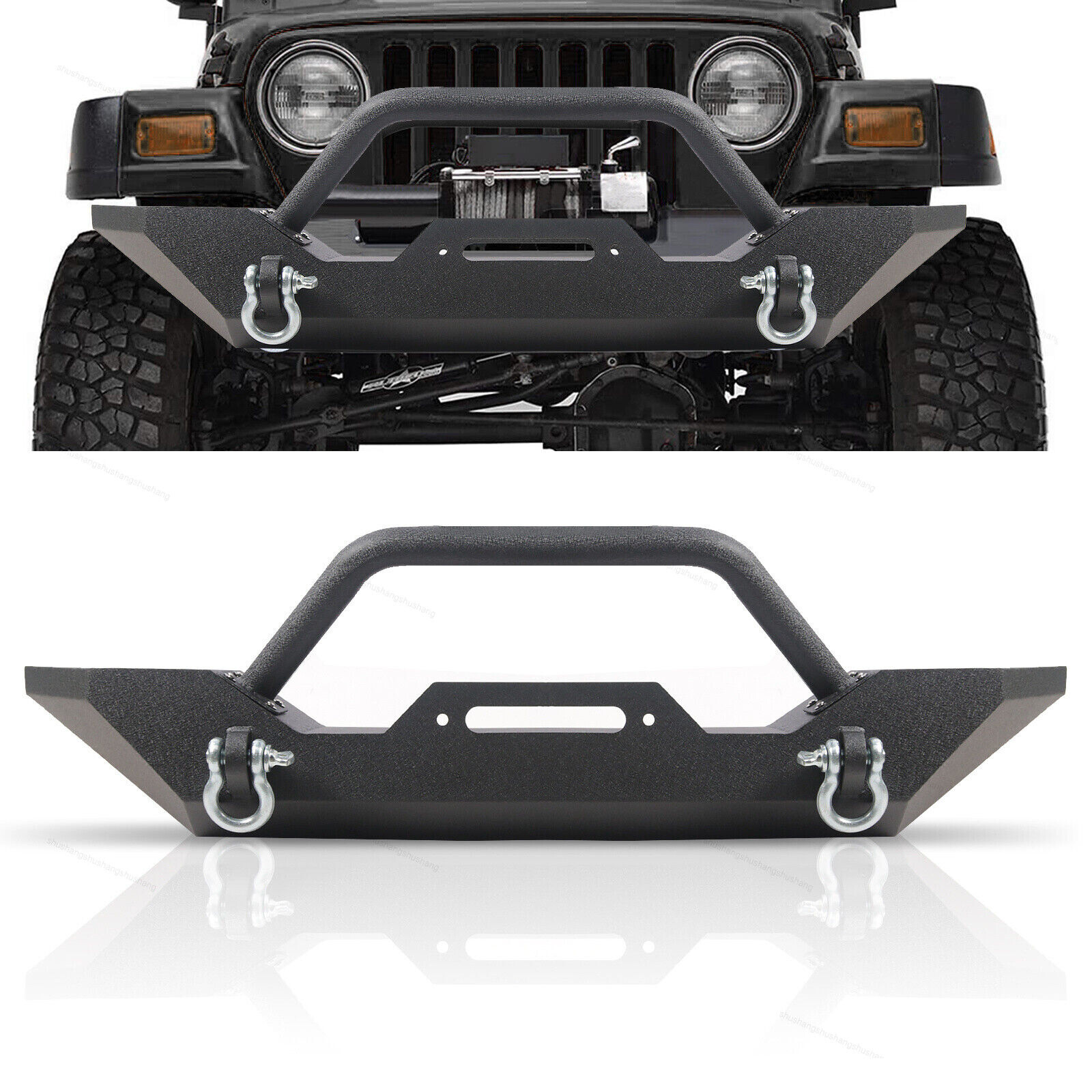 For 87-2006 Jeep Wrangler TJ YJ Front Bumper W/ D-Rings & Led