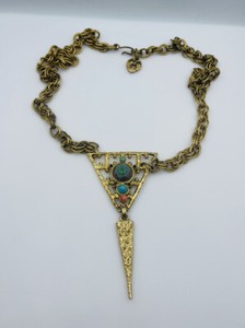 Authentic D&E Juliana Moroccan Matrix Tile Gold Plated Blue Glass Necklace