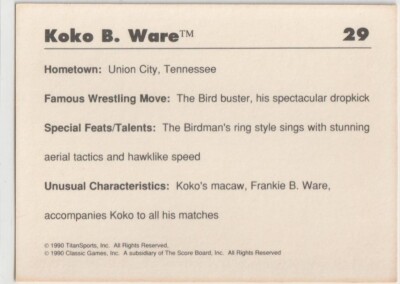 koko.bページ KOKO B. WARE - 1990 CLASSIC WWF WRESTLING CARD #29 (k1) | eBay