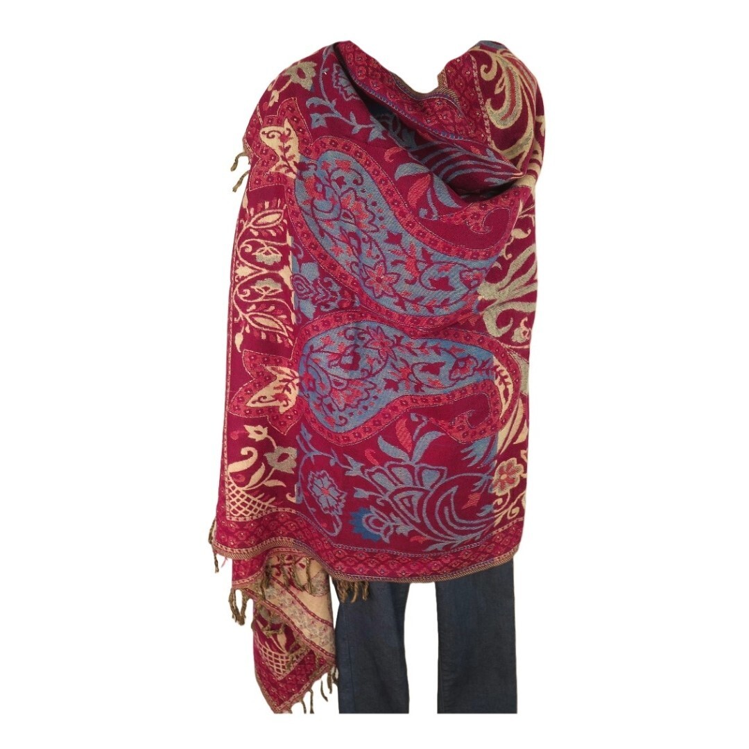 Blanket/Throw | Yak Wool Blend |Nepal |Handmade |Over-Sized | Red image 5