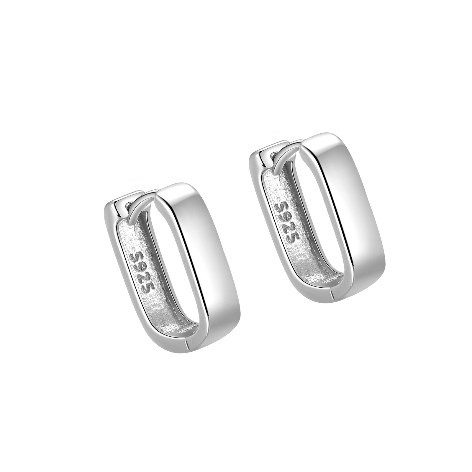 1 Pair Women 925 Sterling Silver Small Bright Square Huggie Hoop