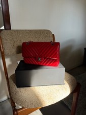 Chanel Medium Classic Chevron Caviar Double Flap Red 20B