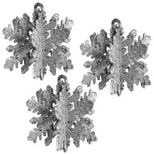 Christmas 3D Glitter Snowflakes 3 Pack 7cm Hanging Tree Decorations - Silver