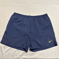 Vintage 90s Nike Big Swoosh Nylon Shorts Men s Size XL Mesh Lined Blue Yellow
