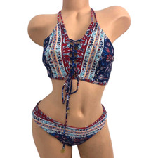 AZURA Australia Boho Multicolor Paisley Print Bikini Swimsuit Set Size 6 Small