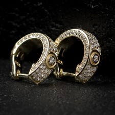 Men's Small Gold Plated Sterling Silver Fully Iced CZ Huggie Hoop Earrings