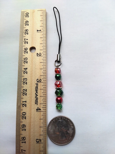 Red Green Beaded Phone Charm Dangle Lanyard Hanging Pendant Car Decor Handmade - Photo 4 sur 4