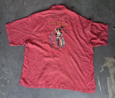 TOMMY BAHAMA Red Silk Embroidered Poker Pirate Vintage Shirt Casino sz 2XL XXL