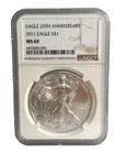 2011- American Silver Eagle $1 Dollar Coin One Troy Ounce 0.999 Fine NGC MS69
