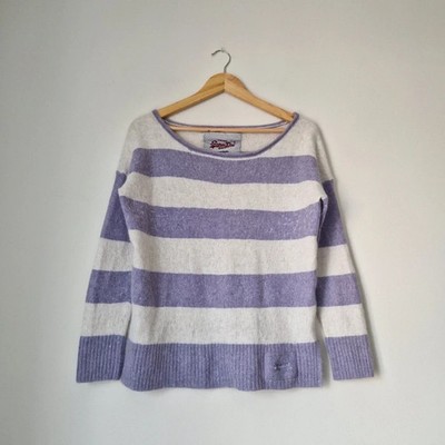 Superdry Premium Black Label Jumper Size L Lilac White Striped, Angora Wool Mix