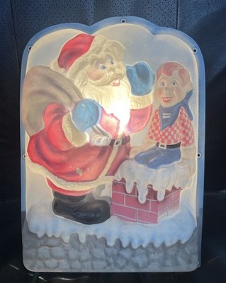 Vintage Royal Electric Co Lighted Christmas Plaque  Santa With Howdy Doody
