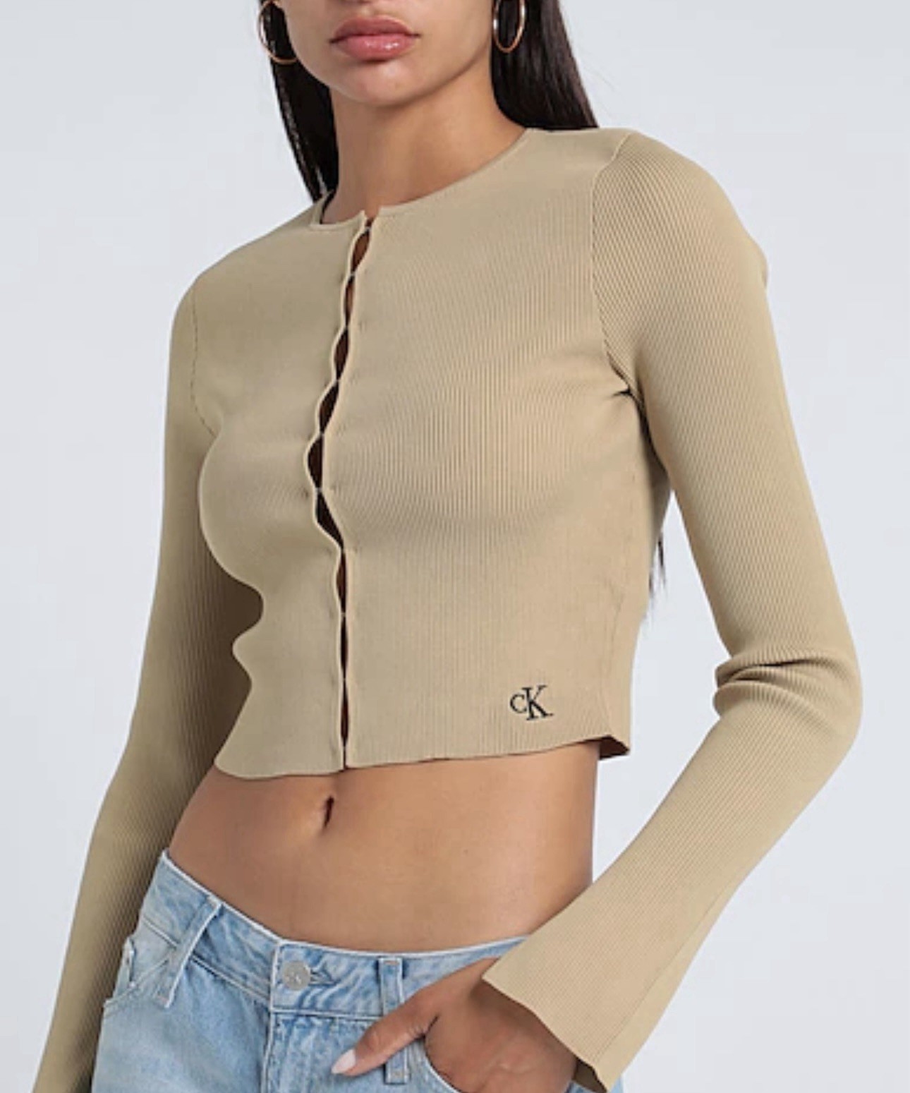 Calvin Klein Jeans Beige Brown Crop Cardigan Size M RRP £110 image 2