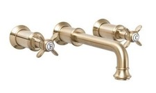 Brushed Brass Basin Mixer Tap Wall Mounted Bathroom Taps 2 Handles Sink Faucet