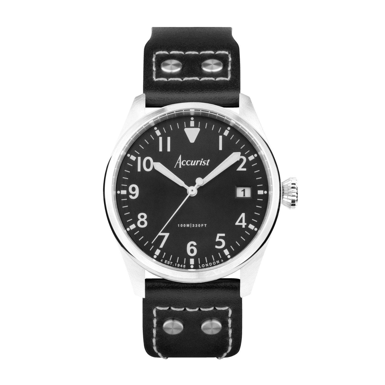 Accurist Aviation 41mm Mens Round Silver Analogue Watch with Black Strap