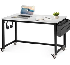 AHB 47" Rolling Computer Desk with 4 Smooth Wheels, Simple Style Mobile Writing
