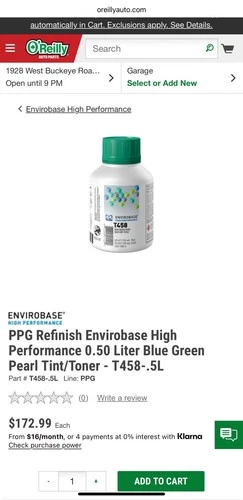 T458♦️PPG♦️Envirobase♦️T-458♦️0.5 Liter♦️BLUE GREEN PEARL🔹SHIPS4FREE🔹 image 2