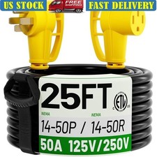 50AMP RV Extension Cord NEMA 14-50P to NEMA 14-50R 25FT Weatherproof EV Charging