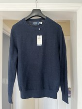 Polo by Ralph Lauren Men's Textured 100 Linen Crew Neck Sweater Navy Blue S
