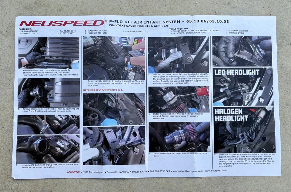 Kit de admisión de aire Neuspeed | P-FLO • MQBe 2,0 L EA888,4e TSI Golf R Mk8, S3 8Y Foto 3 de 4