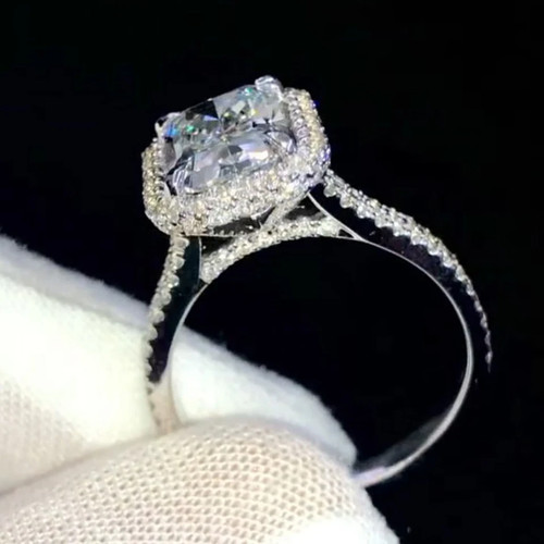 3.60 TCW Radiant Cut Moissanite Halo Engagement Ring 14K White Gold - Picture 4 of 10