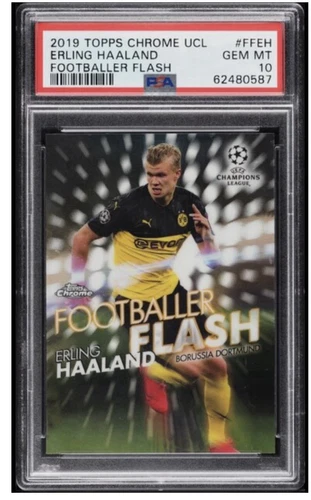 2019 TOPPS CHROME CHAMPIONS LEAGUE FOOTBALLER FLASH #EH ERLING HAALAND PSA 10