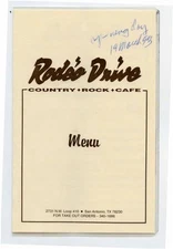 Rodeo Drive Country Rock Cafe Menu San Antonio Texas Opening Day 1993 