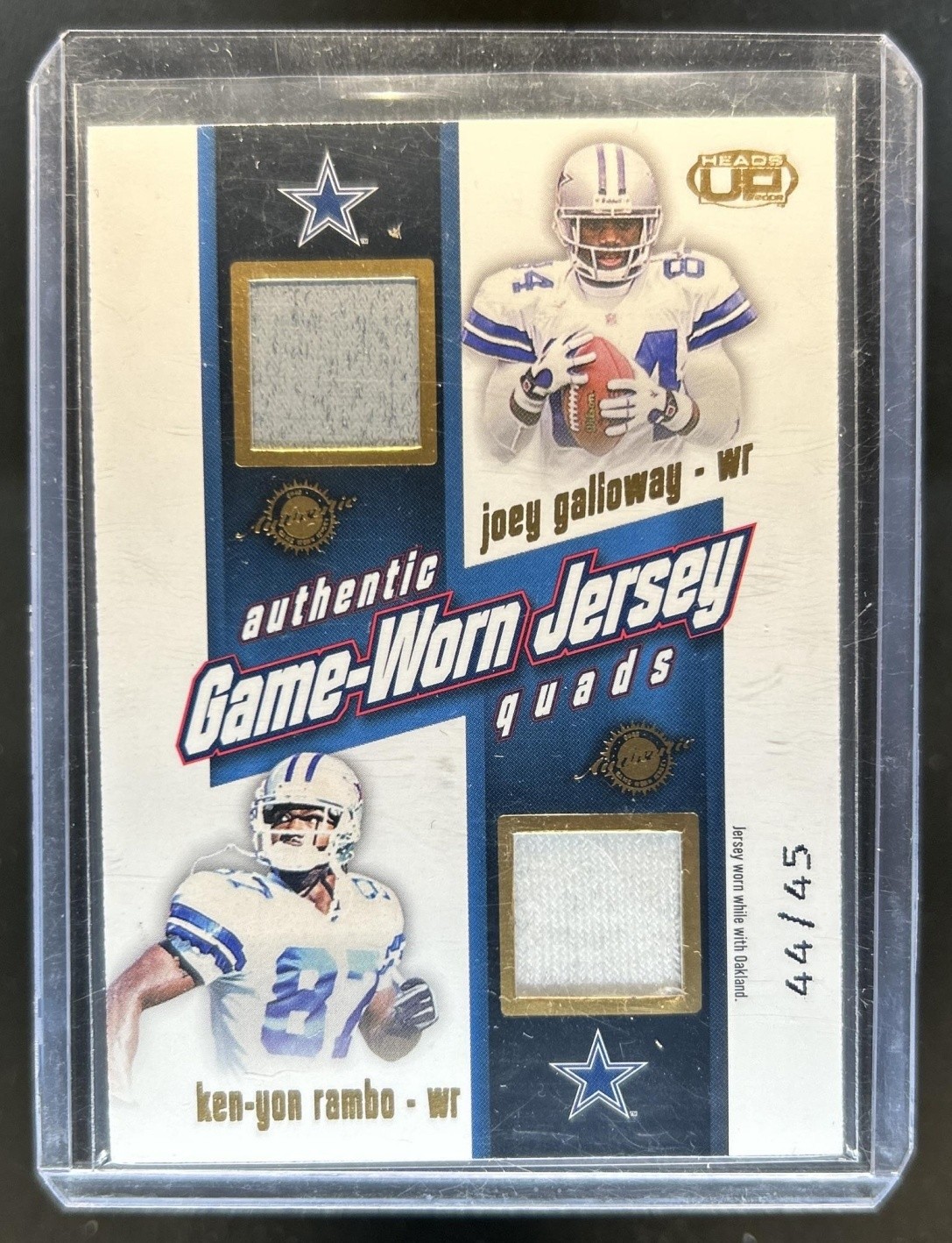 2002 Pacific Heads Up Galloway Rambo Ismail Emmitt Smith Game Jersey Gold #/45 view 2
