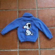 Vintage 60s 70s Snoopy Cowichan Wool Knit Cardigan Sweater Rare Kids 4T Toddler