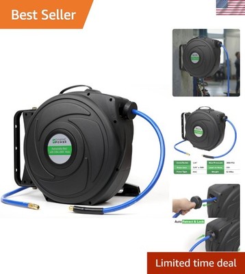 Elite Retractable Air Hose Reel with 3/8'' x 50' PU Hose - Automatic Organization