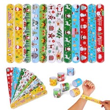Christmas Slap Bracelets, 48 Pack Holiday Party Favors, 12 Designs with Santa
