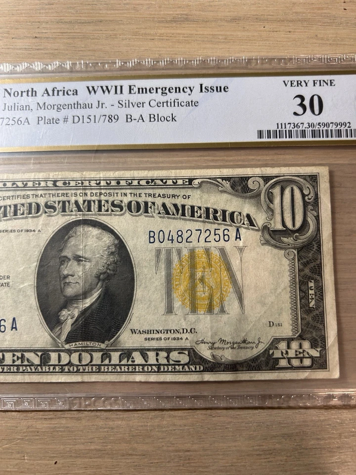 1934 A $10 Dollar Bill North Africa Silver Certificate Graded VF30 by PCGS - Image 4 of 4