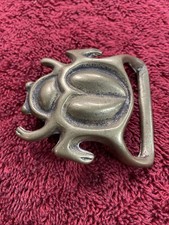 Vintage Solid Brass Trinity Belt Buckle 1970's Hippy Frog Scarab