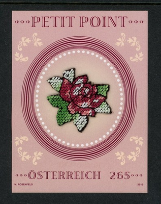 #ad Austria 2010 Petit Point S S MS MNH Embroidery Rose Flowers Unusual Odd Stamp $5.68