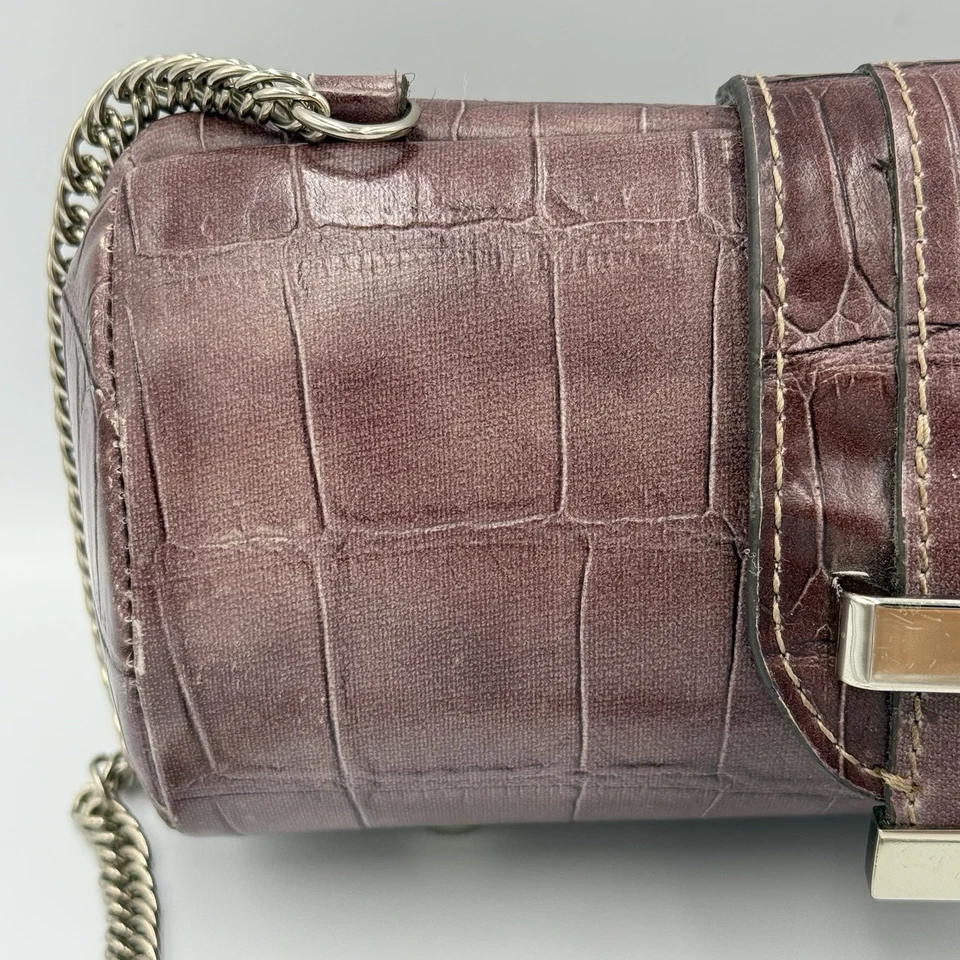 Liz Claiborne Faux Croc Barrel Bag Burgundy Chain Strap Clutch Purse Y2K Glam - Image 2 of 4