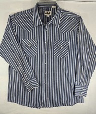Vintage Ely Cattleman Pearl Snap Long Sleeve Shirt Men's Size XL Blue Stripe
